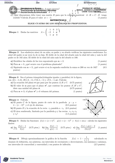 Vista previa de Examen PAU de Matemáticas II de Asturias 2004 – Ordinaria