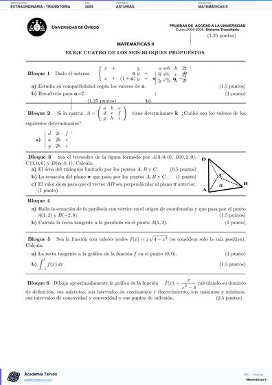Vista previa de Examen PAU de Matemáticas II de Asturias 2005 – Extraordinaria   Transitoria