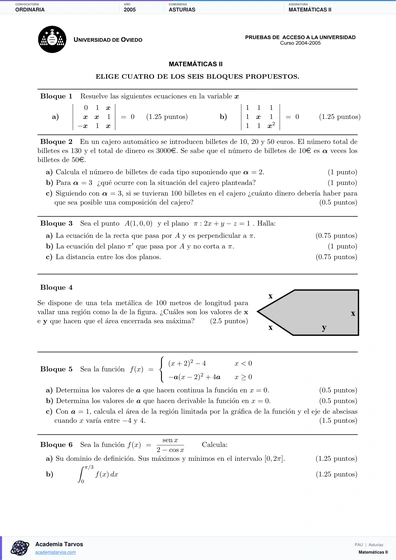Vista previa de Examen PAU de Matemáticas II de Asturias 2005 – Ordinaria