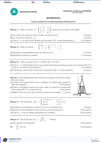 Vista previa de Examen PAU de Matemáticas II de Asturias 2006 – Ordinaria
