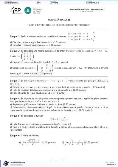Vista previa de Examen PAU de Matemáticas II de Asturias 2008 – Extraordinaria