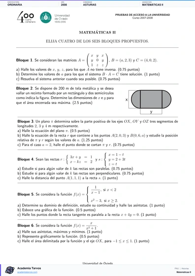 Vista previa de Examen PAU de Matemáticas II de Asturias 2008 – Ordinaria