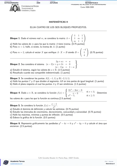 Vista previa de Examen PAU de Matemáticas II de Asturias 2009 – Extraordinaria