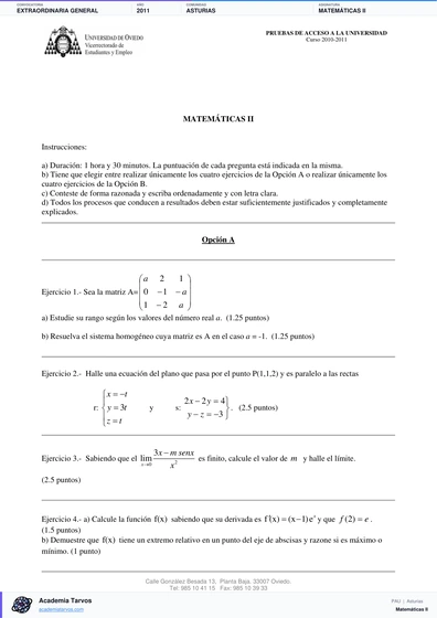 Vista previa de Examen PAU de Matemáticas II de Asturias 2011 – Extraordinaria General