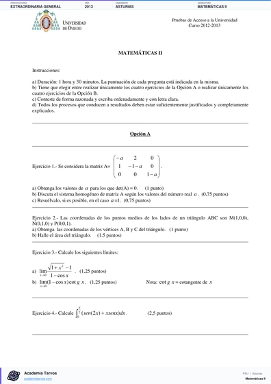 Vista previa de Examen PAU de Matemáticas II de Asturias 2013 – Extraordinaria General