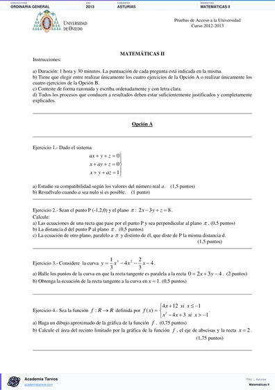 Vista previa de Examen PAU de Matemáticas II de Asturias 2013 – Ordinaria General