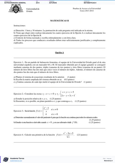 Vista previa de Examen PAU de Matemáticas II de Asturias 2014 – Extraordinaria General