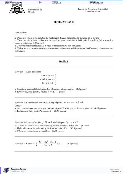 Vista previa de Examen PAU de Matemáticas II de Asturias 2014 – Ordinaria General