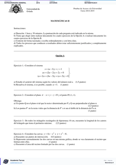 Vista previa de Examen PAU de Matemáticas II de Asturias 2015 – Extraordinaria General