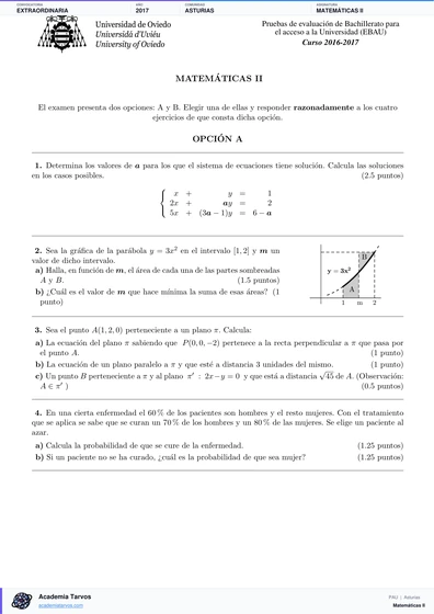 Vista previa de Examen PAU de Matemáticas II de Asturias 2017 – Extraordinaria