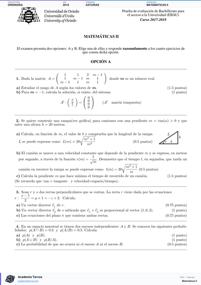 Vista previa de Examen PAU de Matemáticas II de Asturias 2018 – Ordinaria