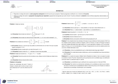 Vista previa de Examen PAU de Matemáticas II de Asturias 2023 – Ordinaria