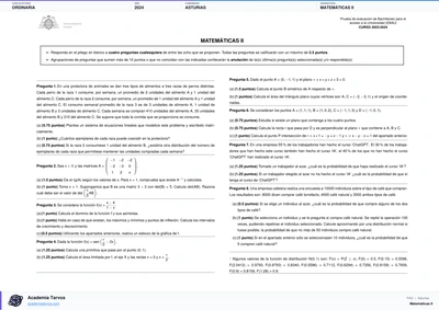 Vista previa de Examen PAU de Matemáticas II de Asturias 2024 – Ordinaria