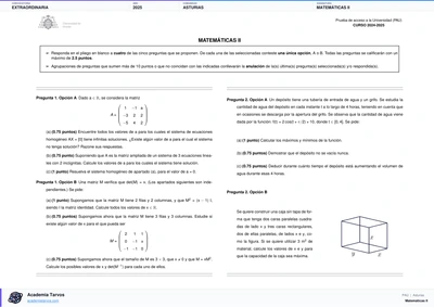 Vista previa de Examen PAU de Matemáticas II de Asturias 2025 – Extraordinaria