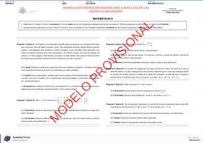 Vista previa de Modelo PAU de Matemáticas II de Asturias 2025