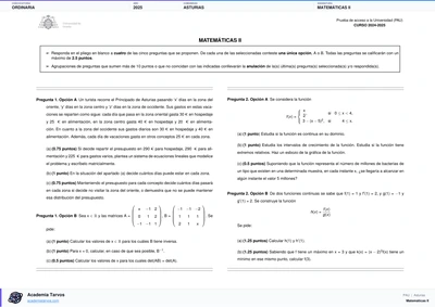 Vista previa de Examen PAU de Matemáticas II de Asturias 2025 – Ordinaria