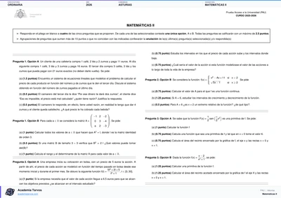 Vista previa de Examen PAU de Matemáticas II de Asturias 2026 – Ordinaria
