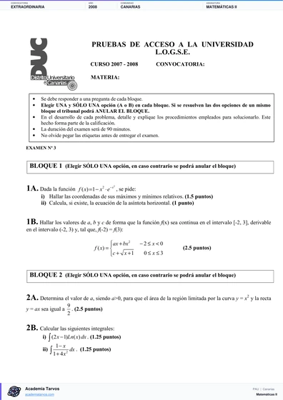 Vista previa de Examen PAU de Matemáticas II de Canarias 2008 – Extraordinaria