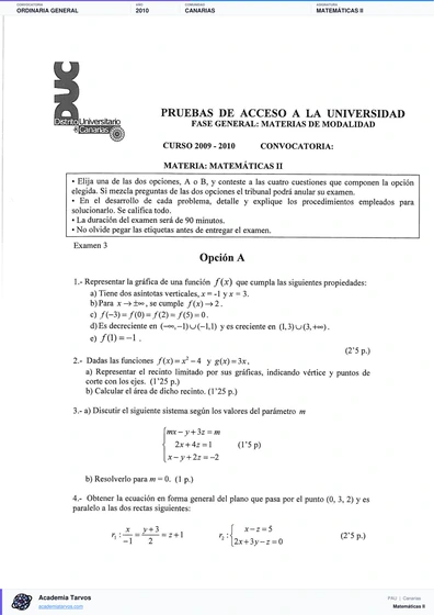 Vista previa de Examen PAU de Matemáticas II de Canarias 2010 – Ordinaria General