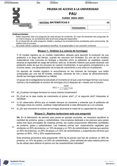Vista previa de Examen PAU de Matemáticas II de Canarias 2025 – Extraordinaria