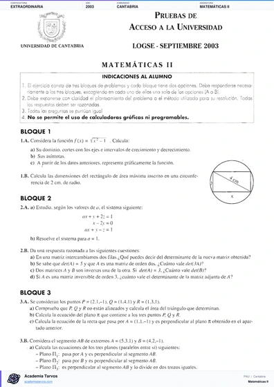 Vista previa de Examen PAU de Matemáticas II de Cantabria 2003 – Extraordinaria