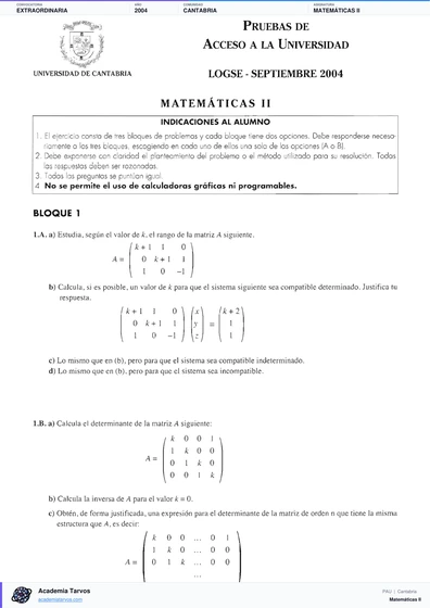 Vista previa de Examen PAU de Matemáticas II de Cantabria 2004 – Extraordinaria