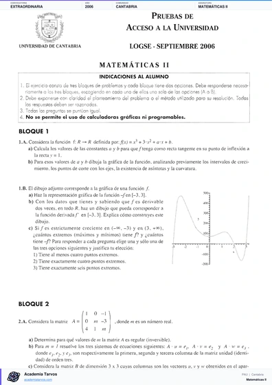 Vista previa de Examen PAU de Matemáticas II de Cantabria 2006 – Extraordinaria