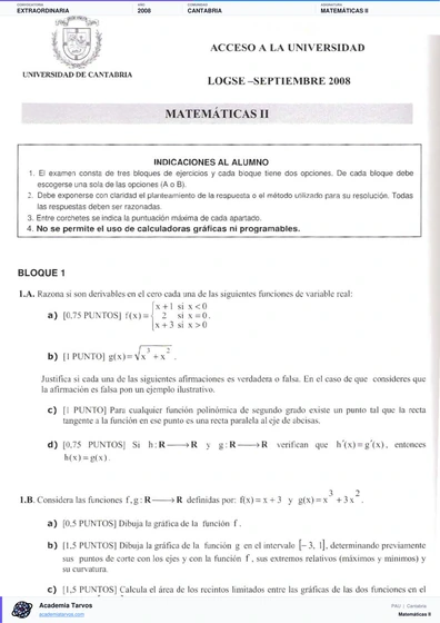 Vista previa de Examen PAU de Matemáticas II de Cantabria 2008 – Extraordinaria