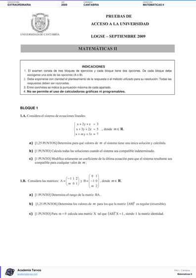 Vista previa de Examen PAU de Matemáticas II de Cantabria 2009 – Extraordinaria