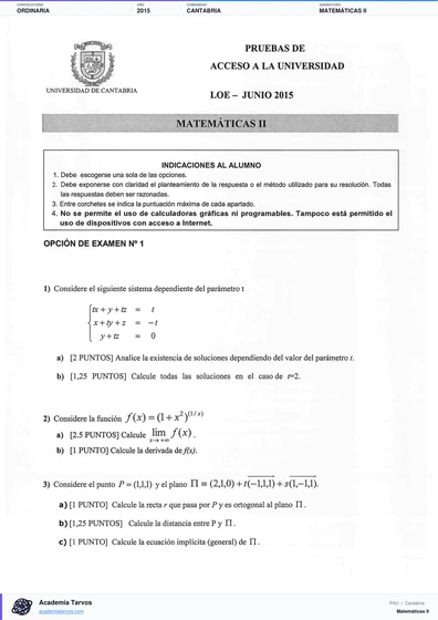 Vista previa de Examen PAU de Matemáticas II de Cantabria 2015 – Ordinaria