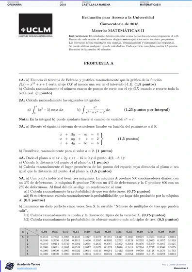 Vista previa de Examen PAU de Matemáticas II de Castilla-La Mancha 2018 – Ordinaria