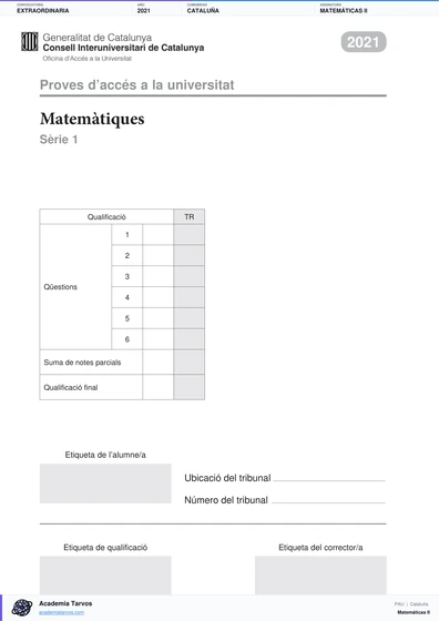 Vista previa de Examen PAU de Matemáticas II de Cataluña 2021 – Extraordinaria