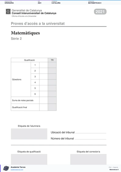 Vista previa de Examen PAU de Matemáticas II de Cataluña 2021 – Ordinaria
