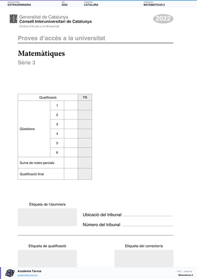 Vista previa de Examen PAU de Matemáticas II de Cataluña 2022 – Extraordinaria