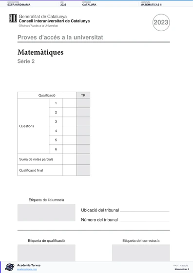 Vista previa de Examen PAU de Matemáticas II de Cataluña 2023 – Extraordinaria