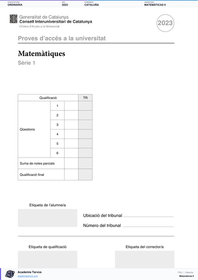 Vista previa de Examen PAU de Matemáticas II de Cataluña 2023 – Ordinaria