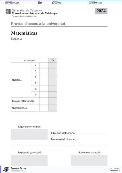 Vista previa de Examen PAU de Matemáticas II de Cataluña 2024 – Extraordinaria