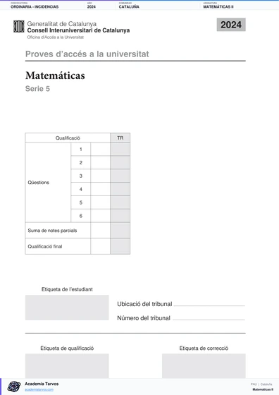 Vista previa de Examen PAU de Matemáticas II de Cataluña 2024 – Ordinaria   Incidencias