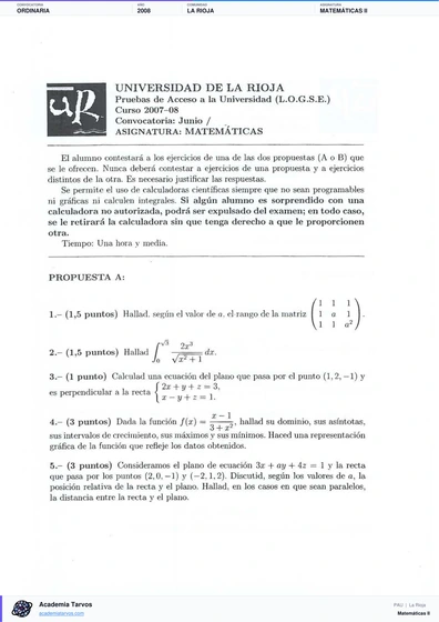 Vista previa de Examen PAU de Matemáticas II de La Rioja 2008 – Ordinaria