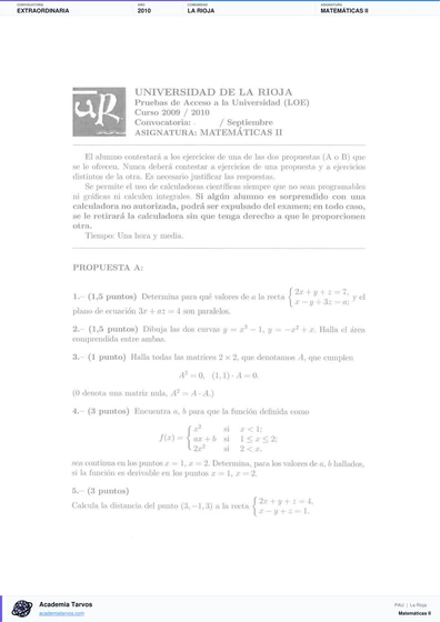 Vista previa de Examen PAU de Matemáticas II de La Rioja 2010 – Extraordinaria
