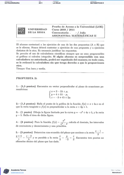 Vista previa de Examen PAU de Matemáticas II de La Rioja 2011 – Extraordinaria