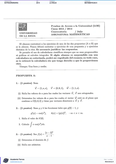 Vista previa de Examen PAU de Matemáticas II de La Rioja 2014 – Extraordinaria