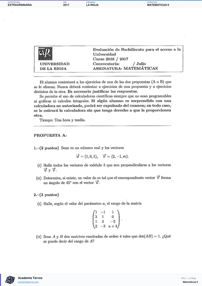 Vista previa de Examen PAU de Matemáticas II de La Rioja 2017 – Extraordinaria