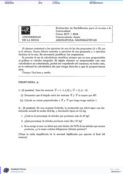 Vista previa de Examen PAU de Matemáticas II de La Rioja 2018 – Ordinaria