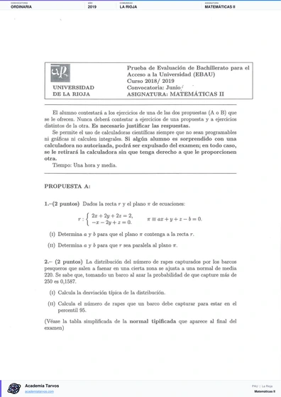Vista previa de Examen PAU de Matemáticas II de La Rioja 2019 – Ordinaria