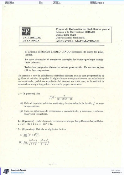 Vista previa de Examen PAU de Matemáticas II de La Rioja 2023 – Ordinaria