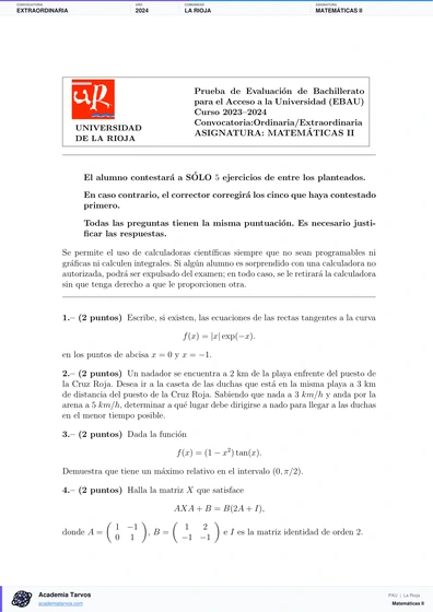 Vista previa de Examen PAU de Matemáticas II de La Rioja 2024 – Extraordinaria