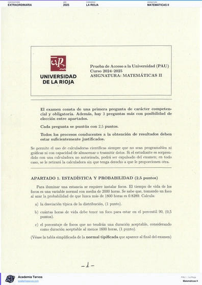Vista previa de Examen PAU de Matemáticas II de La Rioja 2025 – Extraordinaria