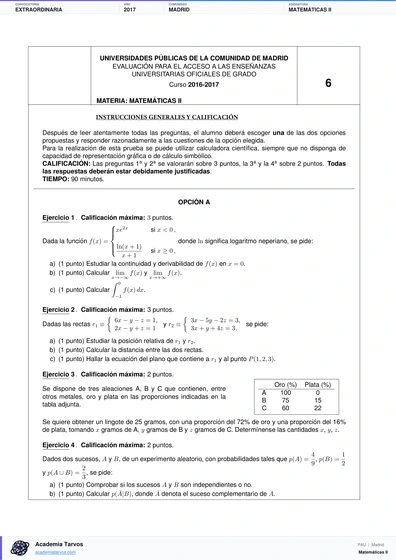 Vista previa de Examen PAU de Matemáticas II de Comunidad de Madrid 2017 – Extraordinaria