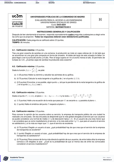 Vista previa de Examen PAU de Matemáticas II de Comunidad de Madrid 2024 – Ordinaria   Coincidencias